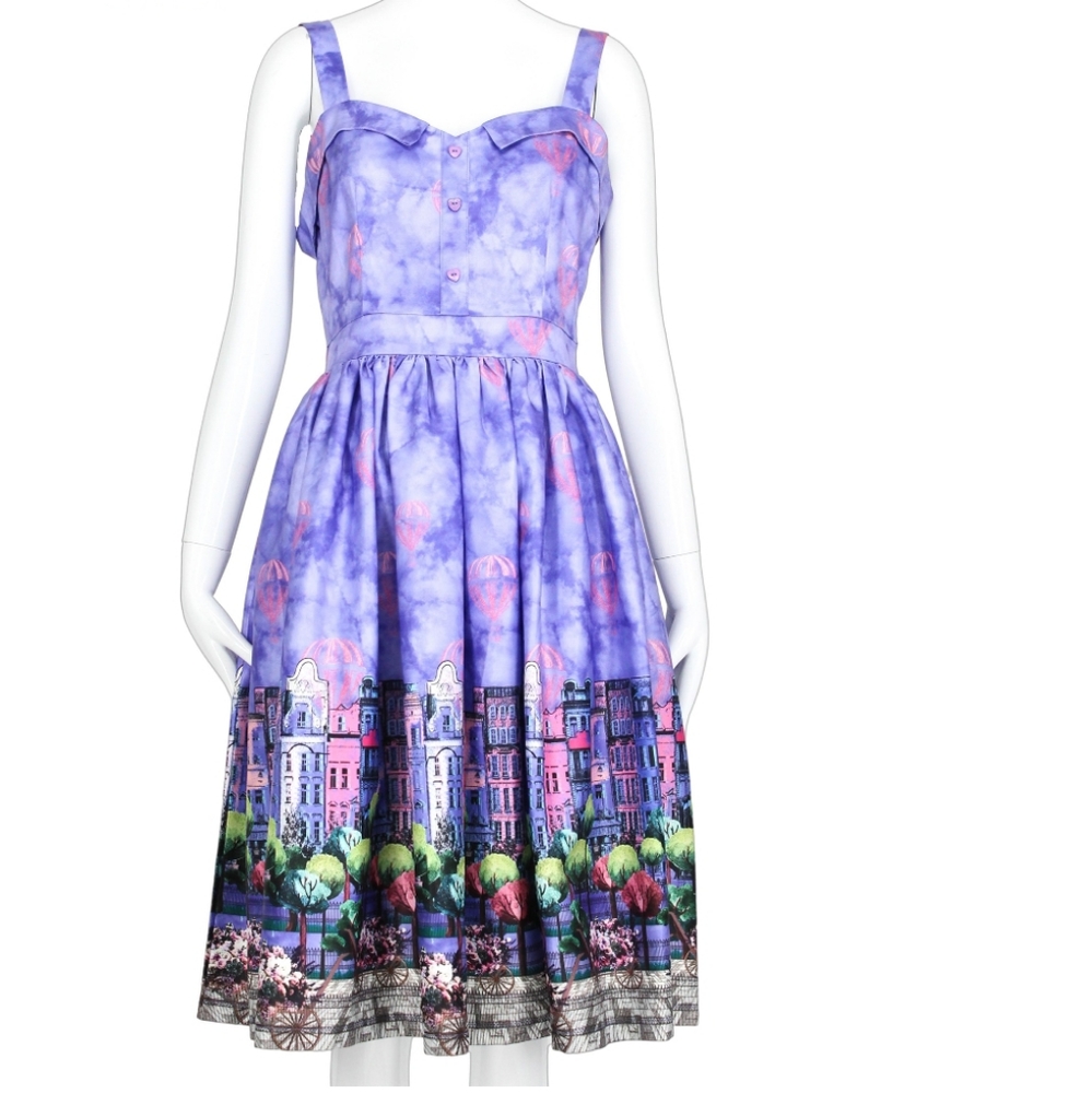 Lindy bop hot air balloon city print dress Sz US 10